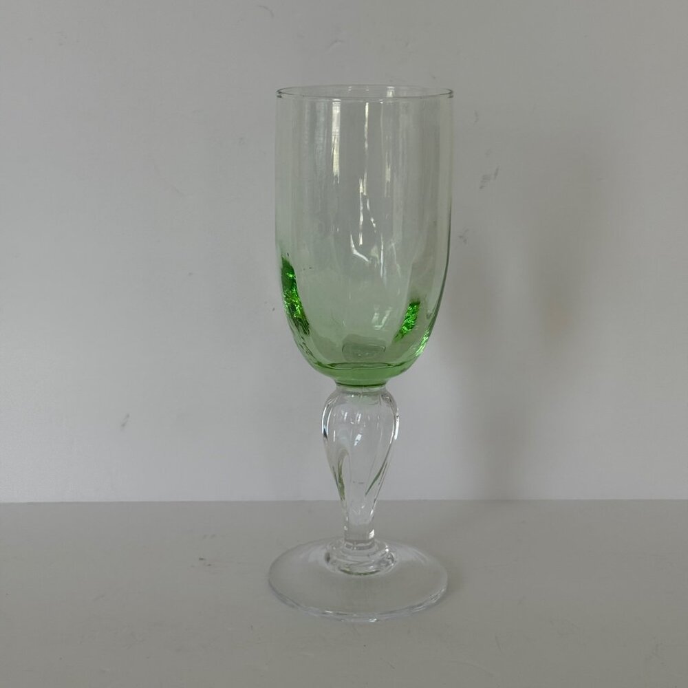 Vintage Green & Clear Glass Wine Goblet With Elegant Stem Design 8.25"